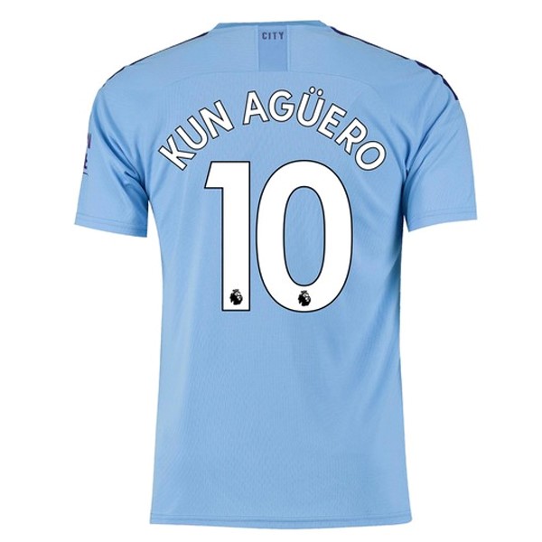 Camiseta Manchester City NO.10 Kun Aguero Replica Primera Ropa 2019/20 Azul